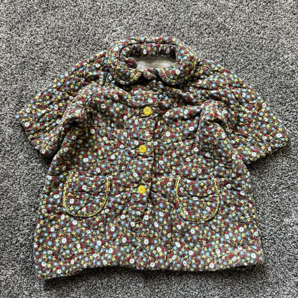 Vintage Toddler Quilted Floral Jacket‎ Peter Pan Collar Cottagecore Button Front